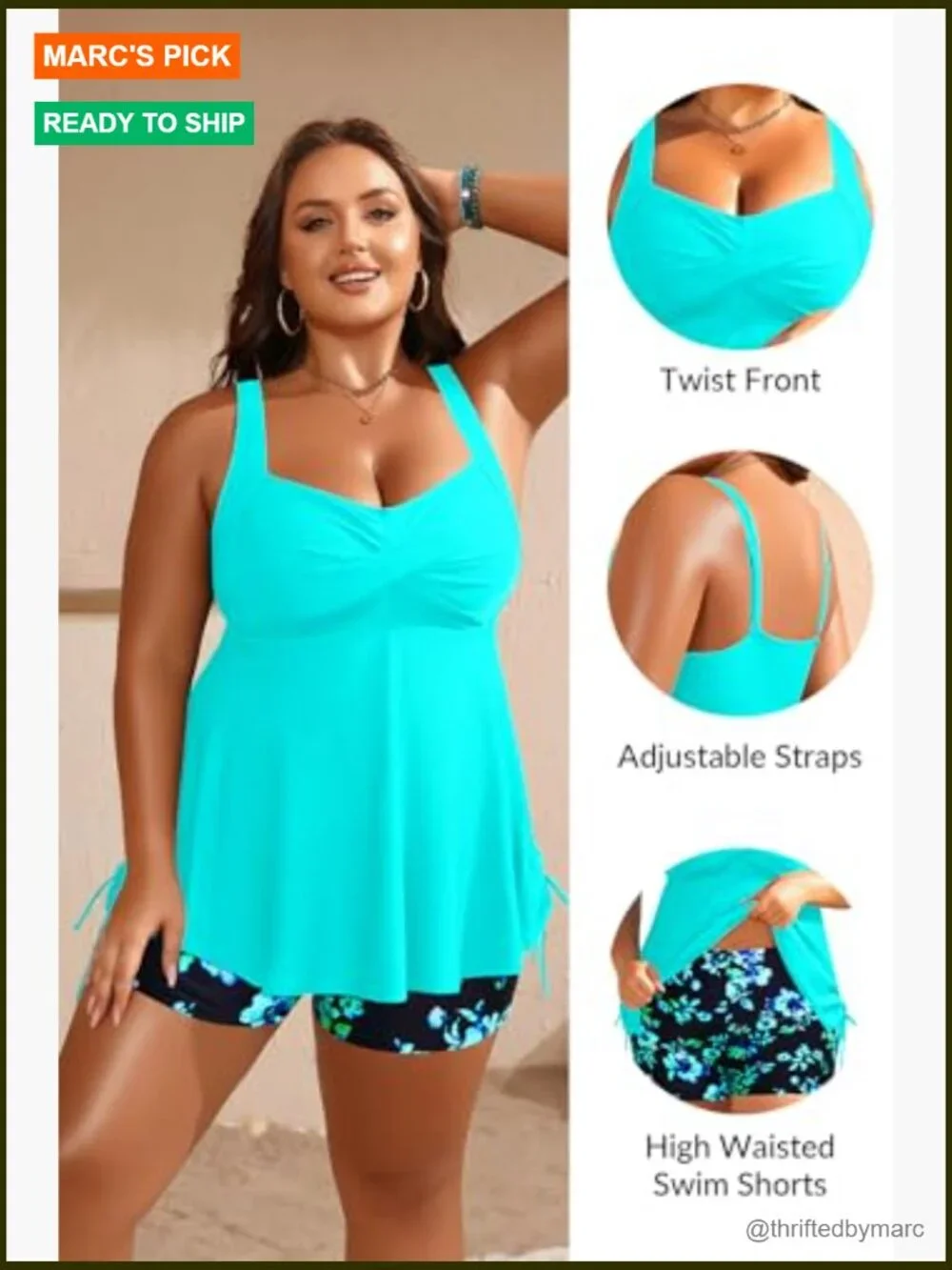 Plus Size Tankini Swimsuit Two Piece Flowy Swimdress Bathing Suits with Shorts